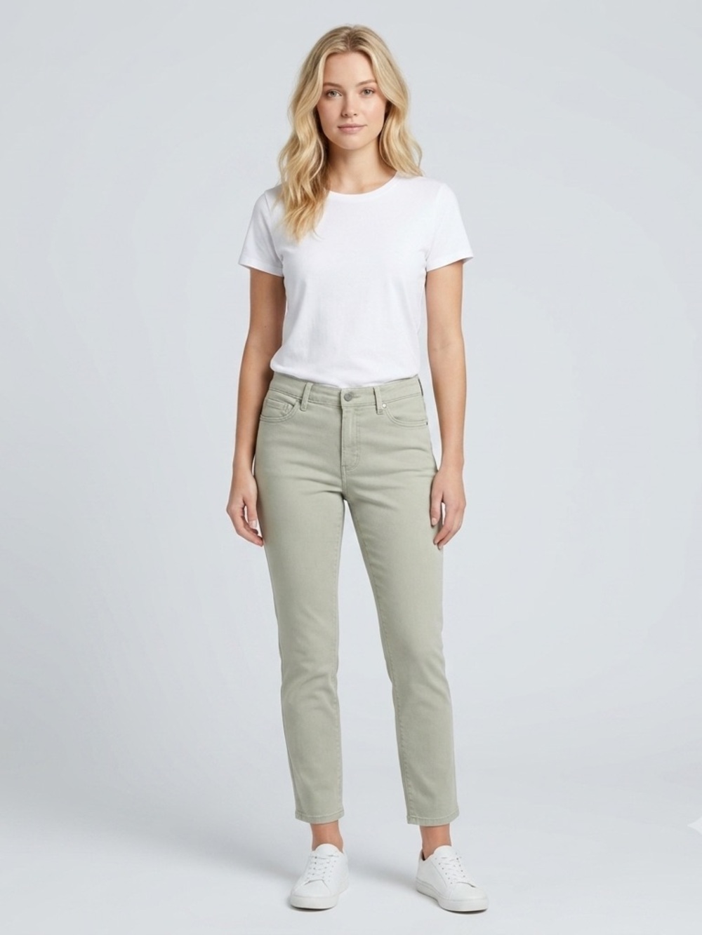 J. Jill Denim Authentic Fit Slim Ankle Jeans in Sage Green Cotton Size 14
